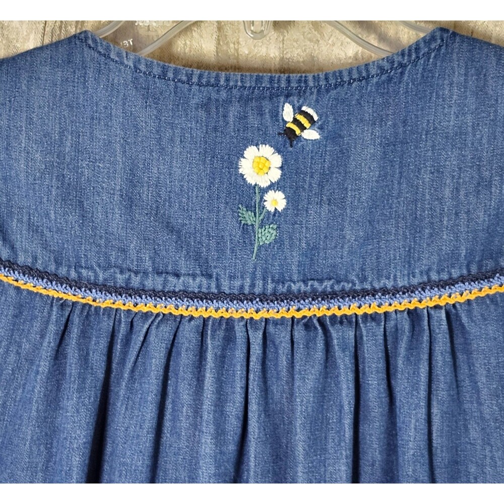 Go Softly Denim Patio Dress Mumu Kaftan Full Zip Embroidered Daisy Bee Blue - M - Picture 6 of 8